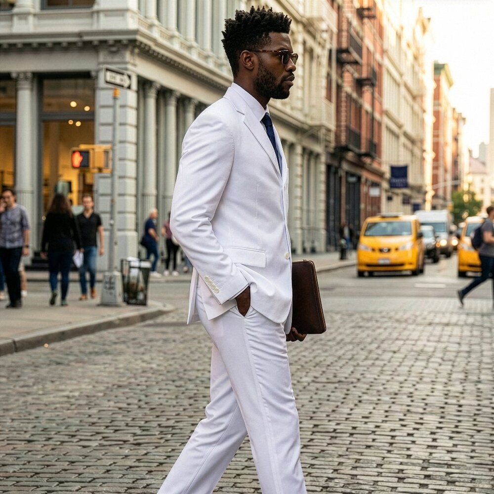 New 2026 Mens 2pc Solid White Suit Set, Modern Fit - Picture 2 of 3
